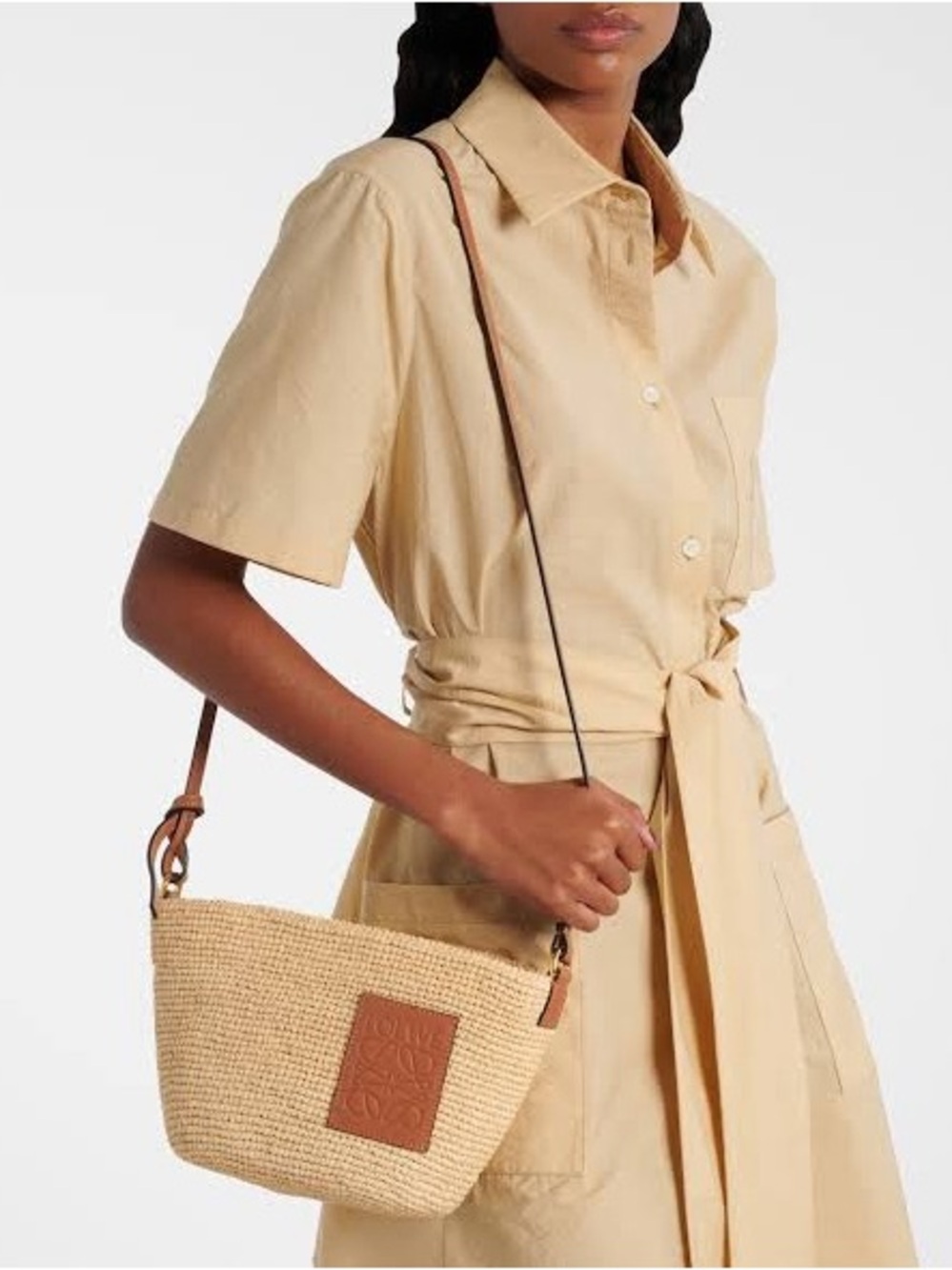 Loewe Natural Straw Crossbody Bag with Brown Leather Trim